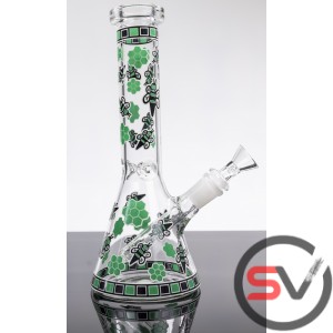 BEES WITH ICE CATCHER GLASS WATER PIPE GREEN 10inch  (GLOW IN DARK)
